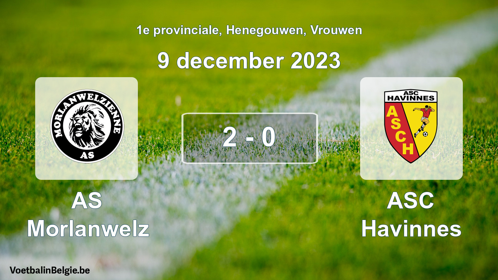 Gespeelde wedstrijd vrouwenvoetbal: AS Morlanwelz - ASC Havinnes 2 - 0 (9 december 2023)