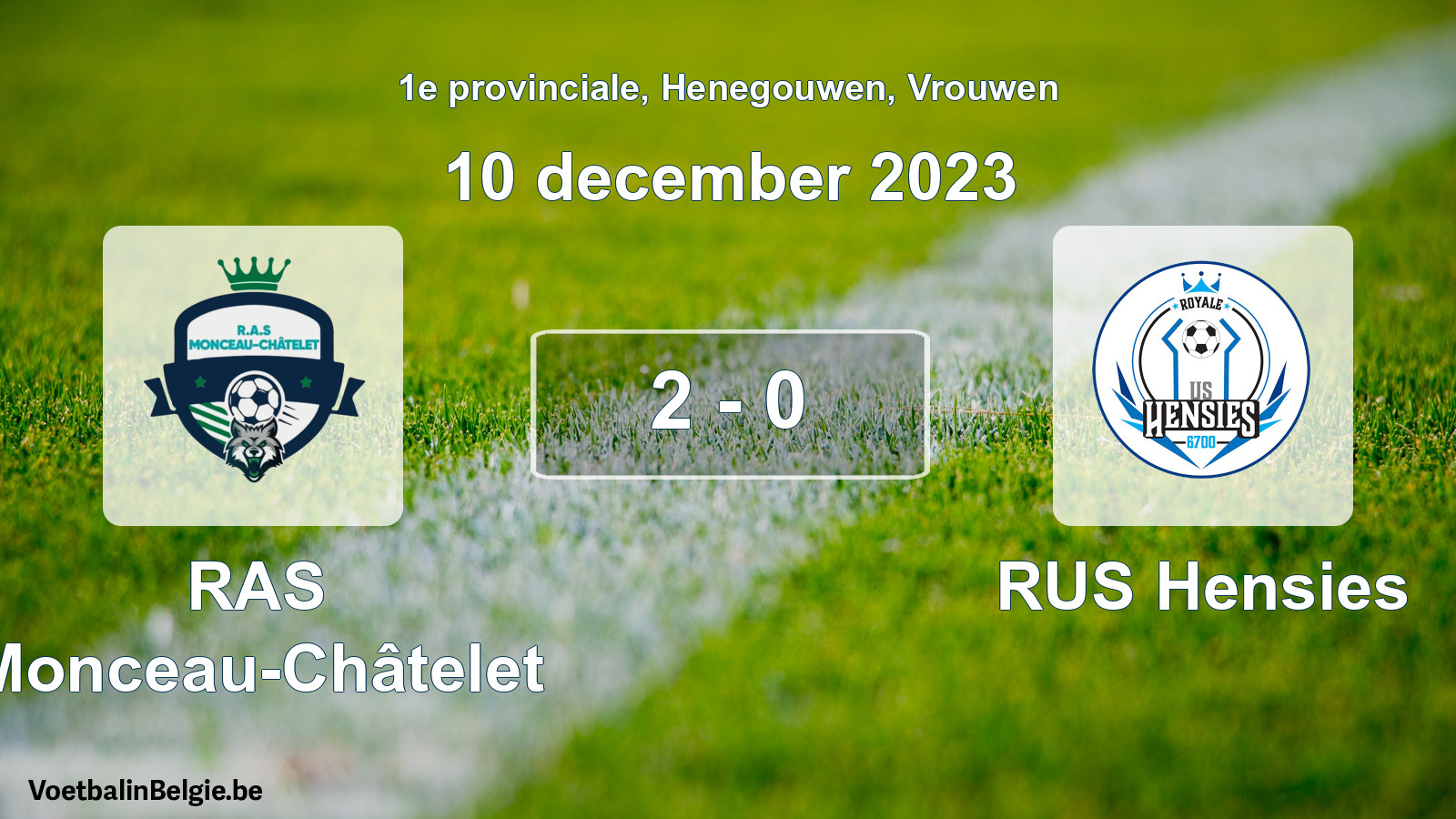 Gespeelde wedstrijd vrouwenvoetbal: RAS Monceau-Châtelet - RUS Hensies 2 - 0 (10 december 2023)