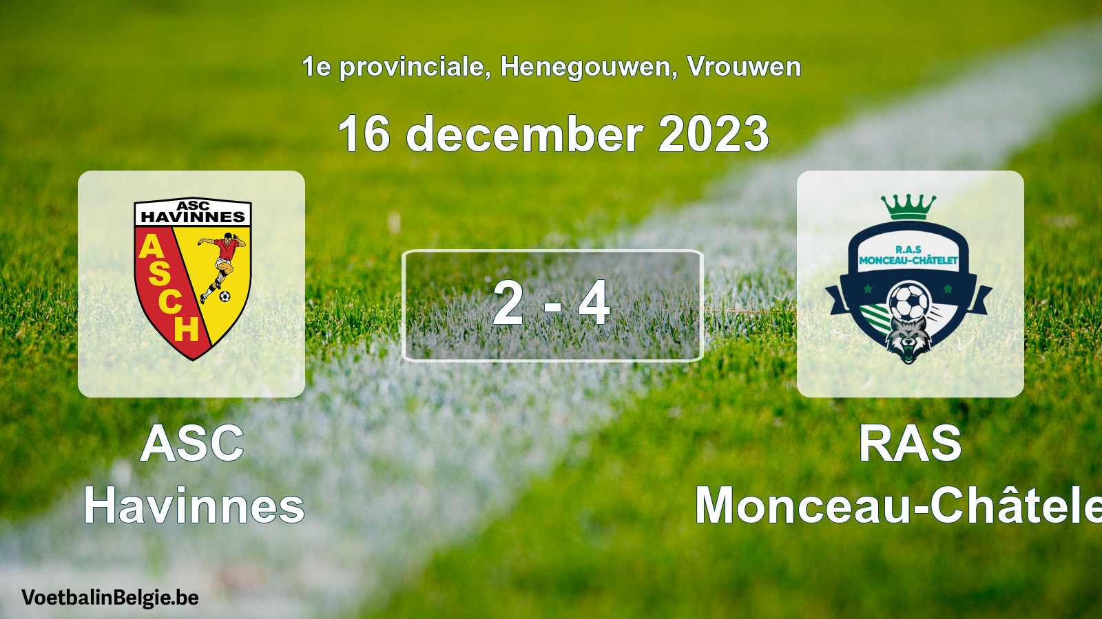Gespeelde wedstrijd vrouwenvoetbal: ASC Havinnes - RAS Monceau-Châtelet 2 - 4 (16 december 2023)