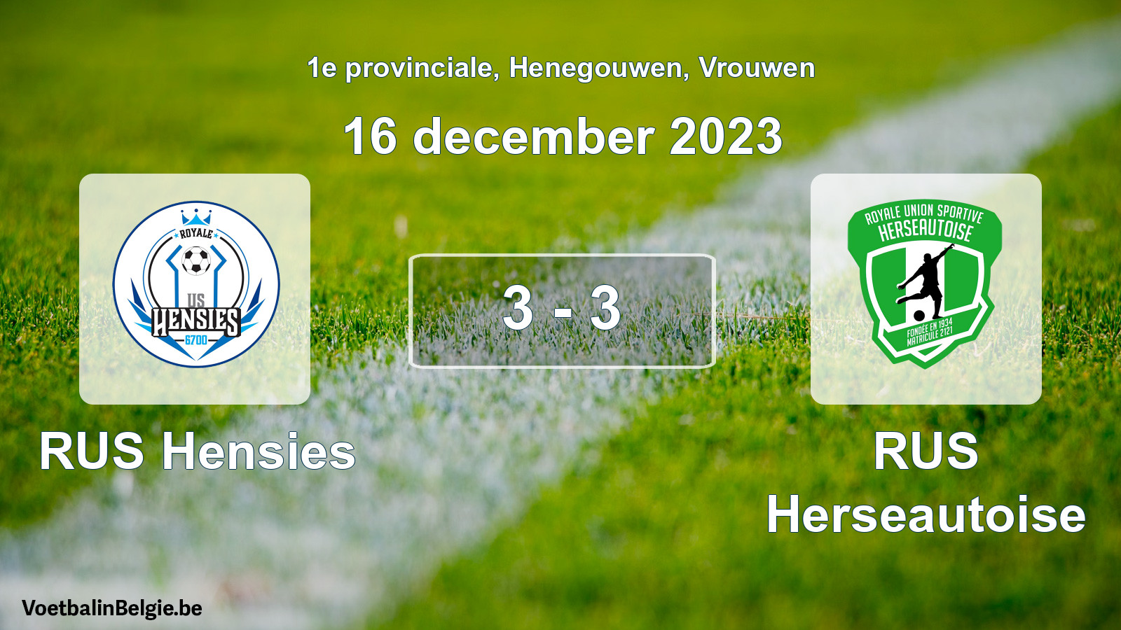 Gespeelde wedstrijd vrouwenvoetbal: RUS Hensies - RUS Herseautoise 3 - 3 (16 december 2023)