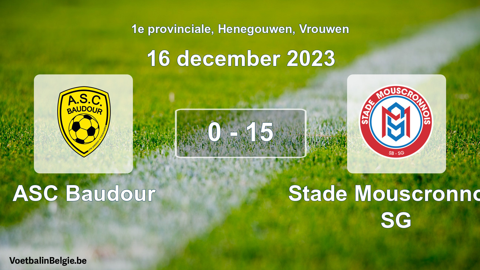Gespeelde wedstrijd vrouwenvoetbal: ASC Baudour - Stade Mouscronnois SG 0 - 15 (16 december 2023)