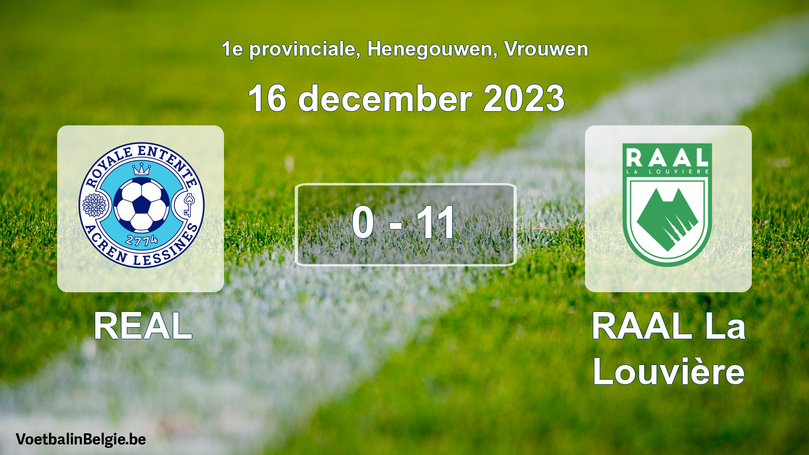 Played match women football: REAL - RAAL La Louvière 0 - 11 (16 December 2023)