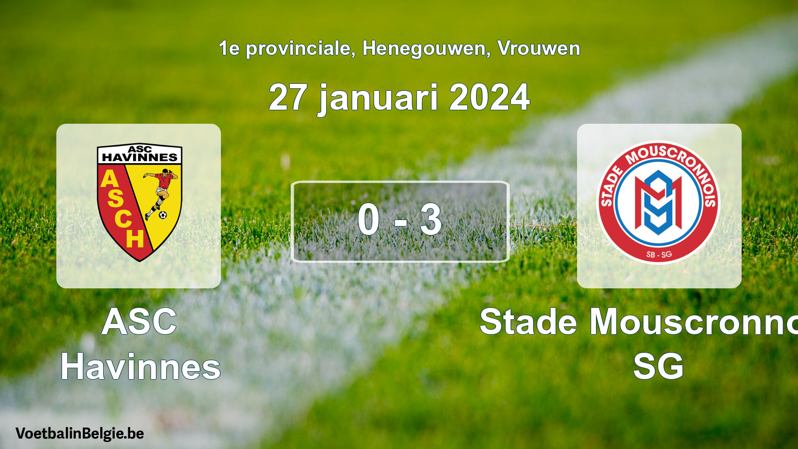 Gespeelde wedstrijd vrouwenvoetbal: ASC Havinnes - Stade Mouscronnois SG 0 - 3 (27 januari 2024)