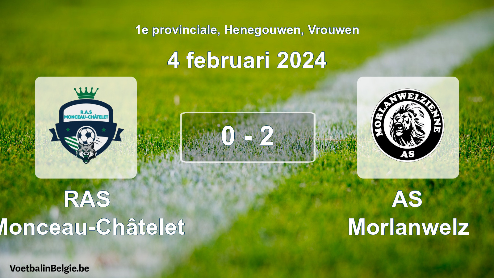 Gespeelde wedstrijd vrouwenvoetbal: RAS Monceau-Châtelet - AS Morlanwelz 0 - 2 (4 februari 2024)
