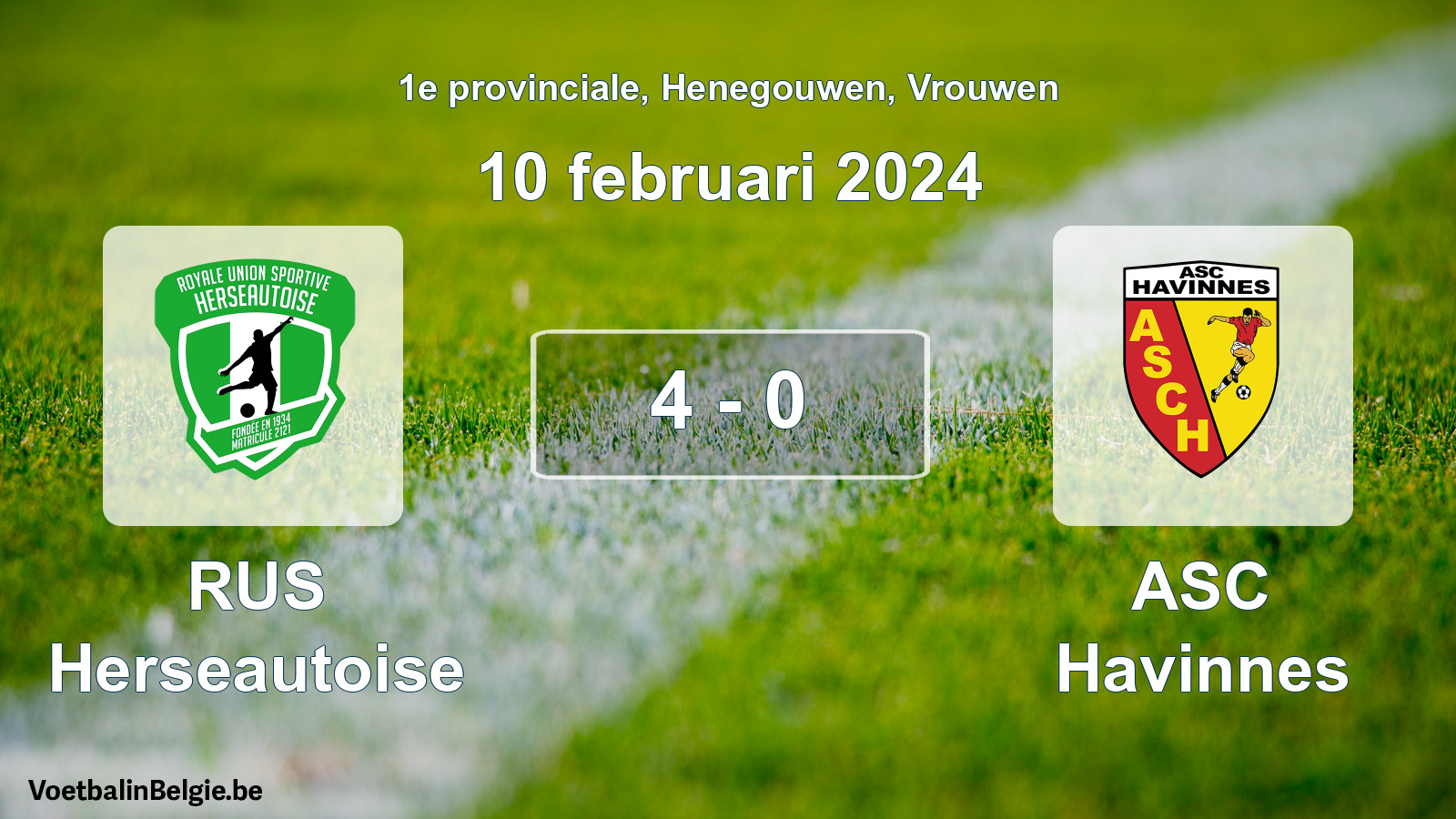 Gespeelde wedstrijd vrouwenvoetbal: RUS Herseautoise - ASC Havinnes 4 - 0 (10 februari 2024)