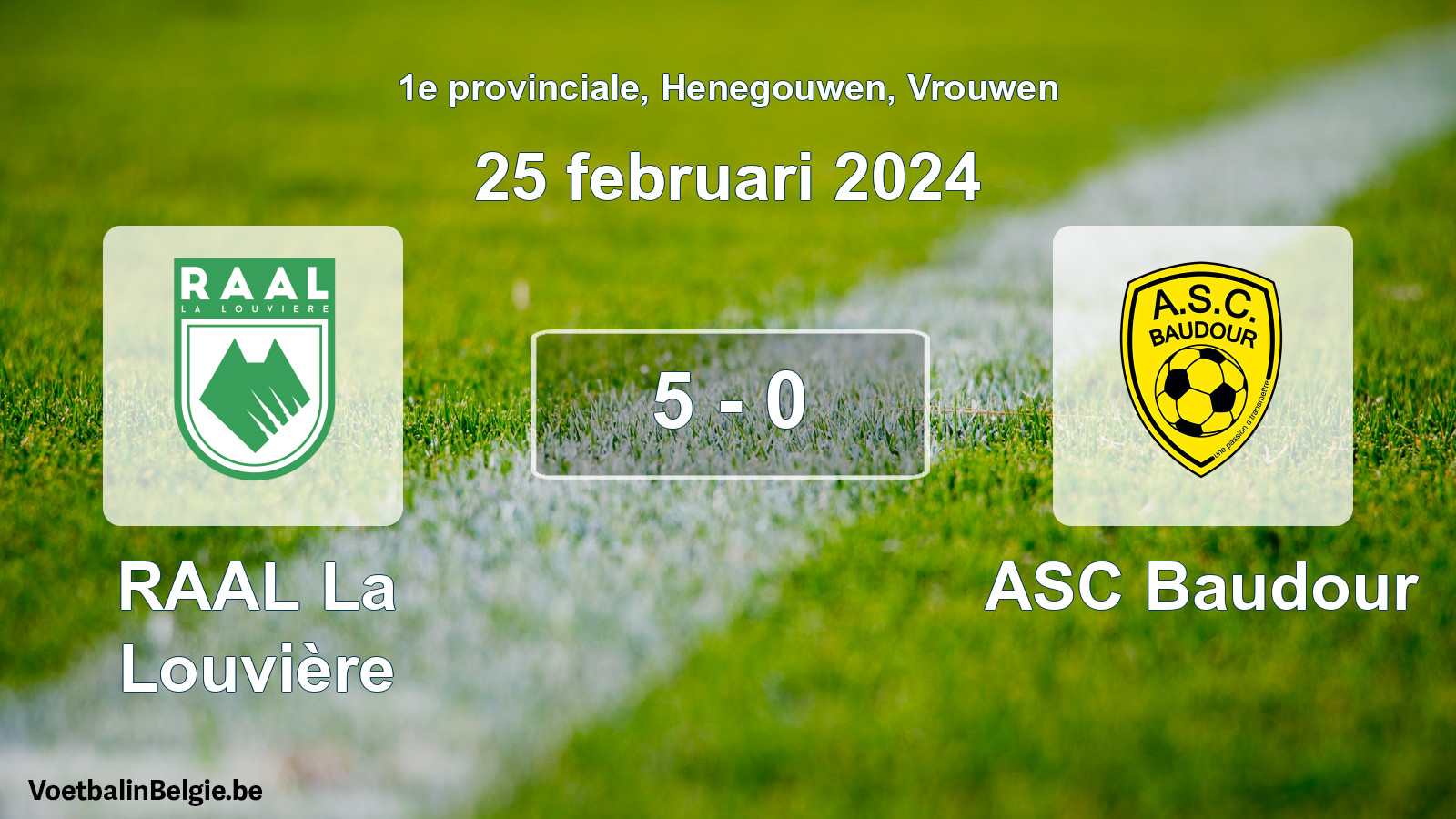 Gespeelde wedstrijd vrouwenvoetbal: RAAL La Louvière - ASC Baudour 5 - 0 (25 februari 2024)