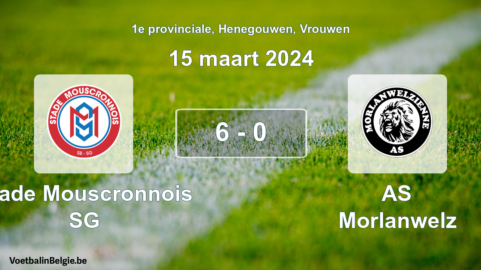 Gespeelde wedstrijd vrouwenvoetbal: Stade Mouscronnois SG - AS Morlanwelz 6 - 0 (15 maart 2024)