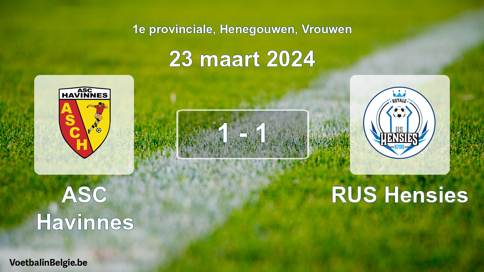 Gespeelde wedstrijd vrouwenvoetbal: ASC Havinnes - RUS Hensies 1 - 1 (23 maart 2024)