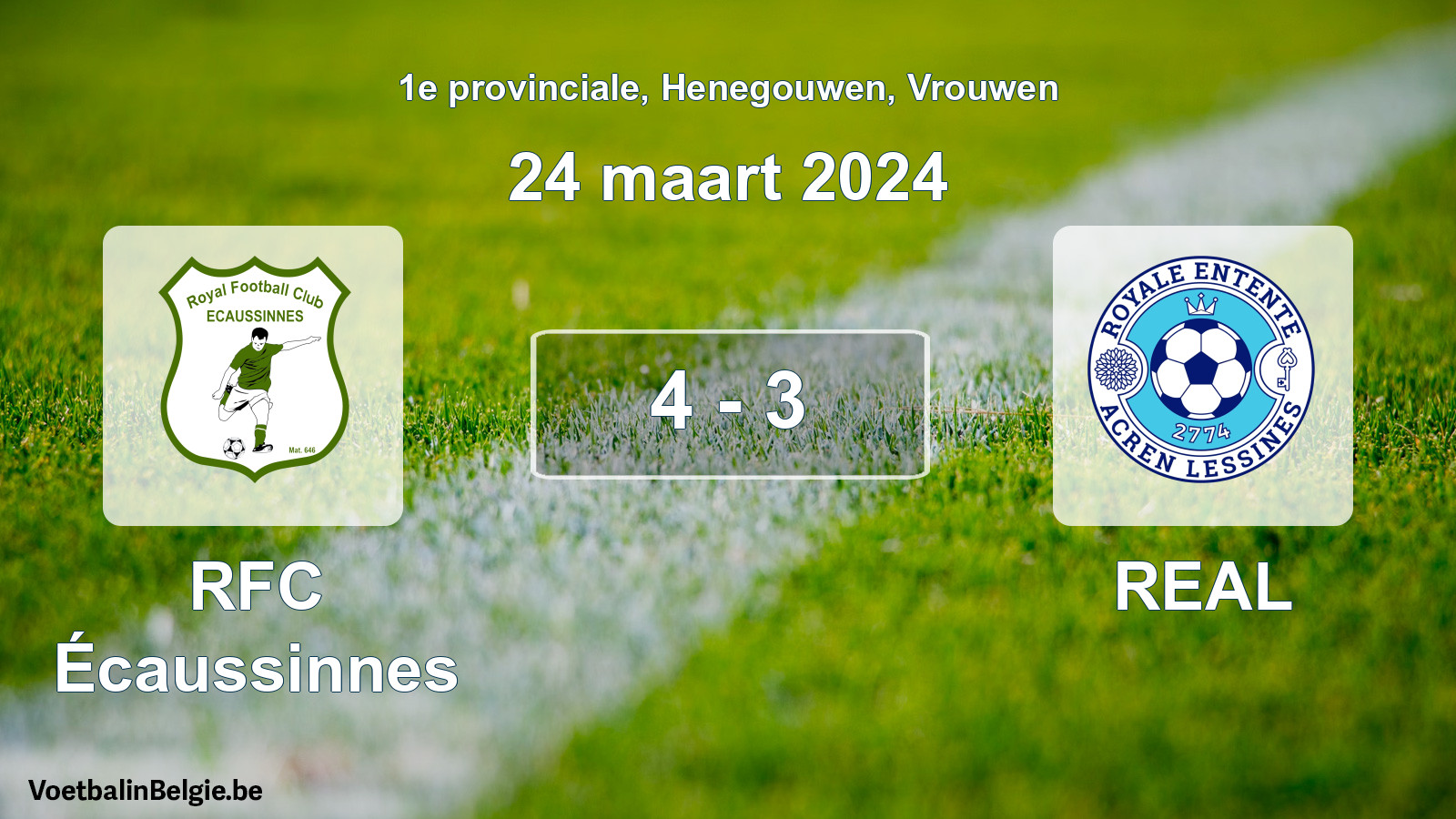 Gespeelde wedstrijd vrouwenvoetbal: RFC Écaussinnes - REAL 4 - 3 (24 maart 2024)