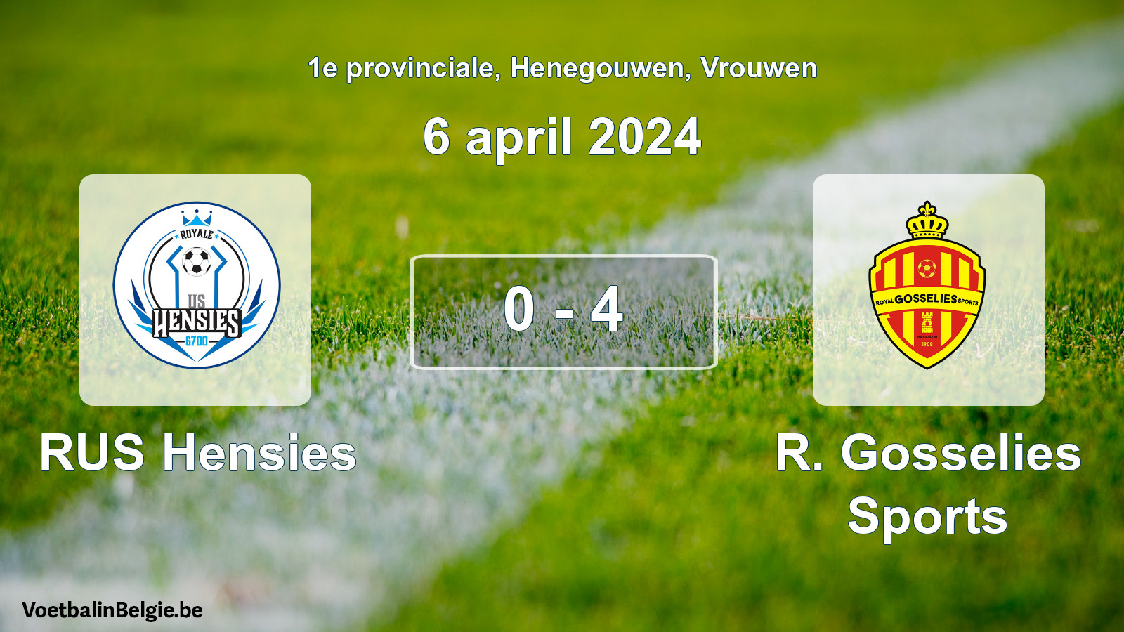 Gespeelde wedstrijd vrouwenvoetbal: RUS Hensies - R. Gosselies Sports 0 - 4 (6 april 2024)