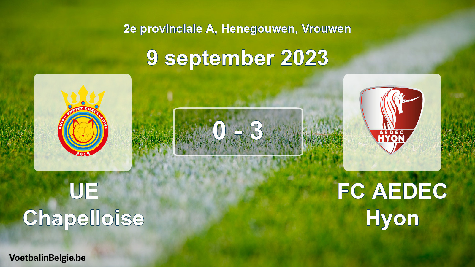Gespeelde wedstrijd vrouwenvoetbal: UE Chapelloise - FC AEDEC Hyon 0 - 3 (9 september 2023)