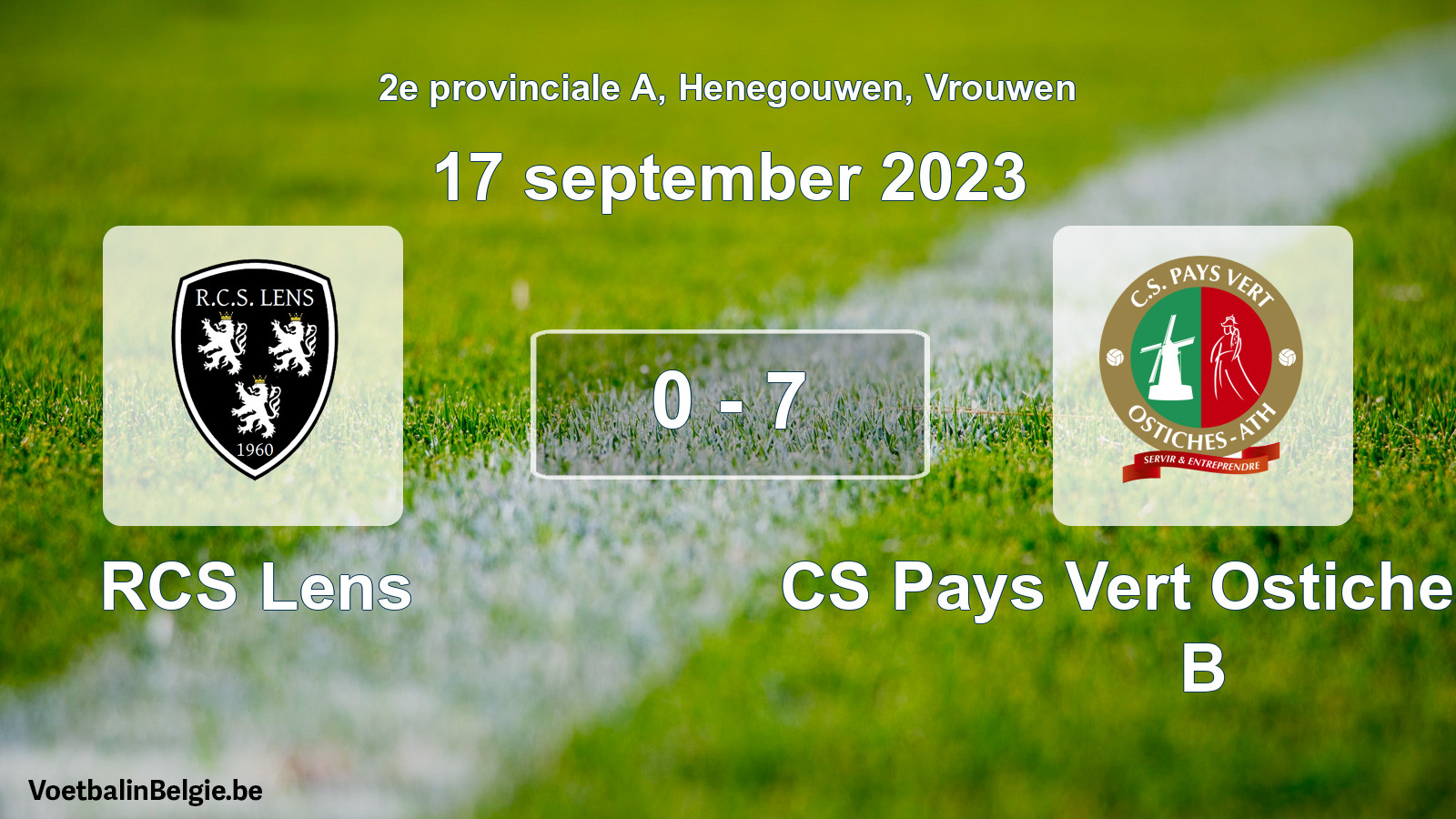 Gespeelde wedstrijd vrouwenvoetbal: RCS Lens - CS Pays Vert Ostiches-Ath B 0 - 7 (17 september 2023)