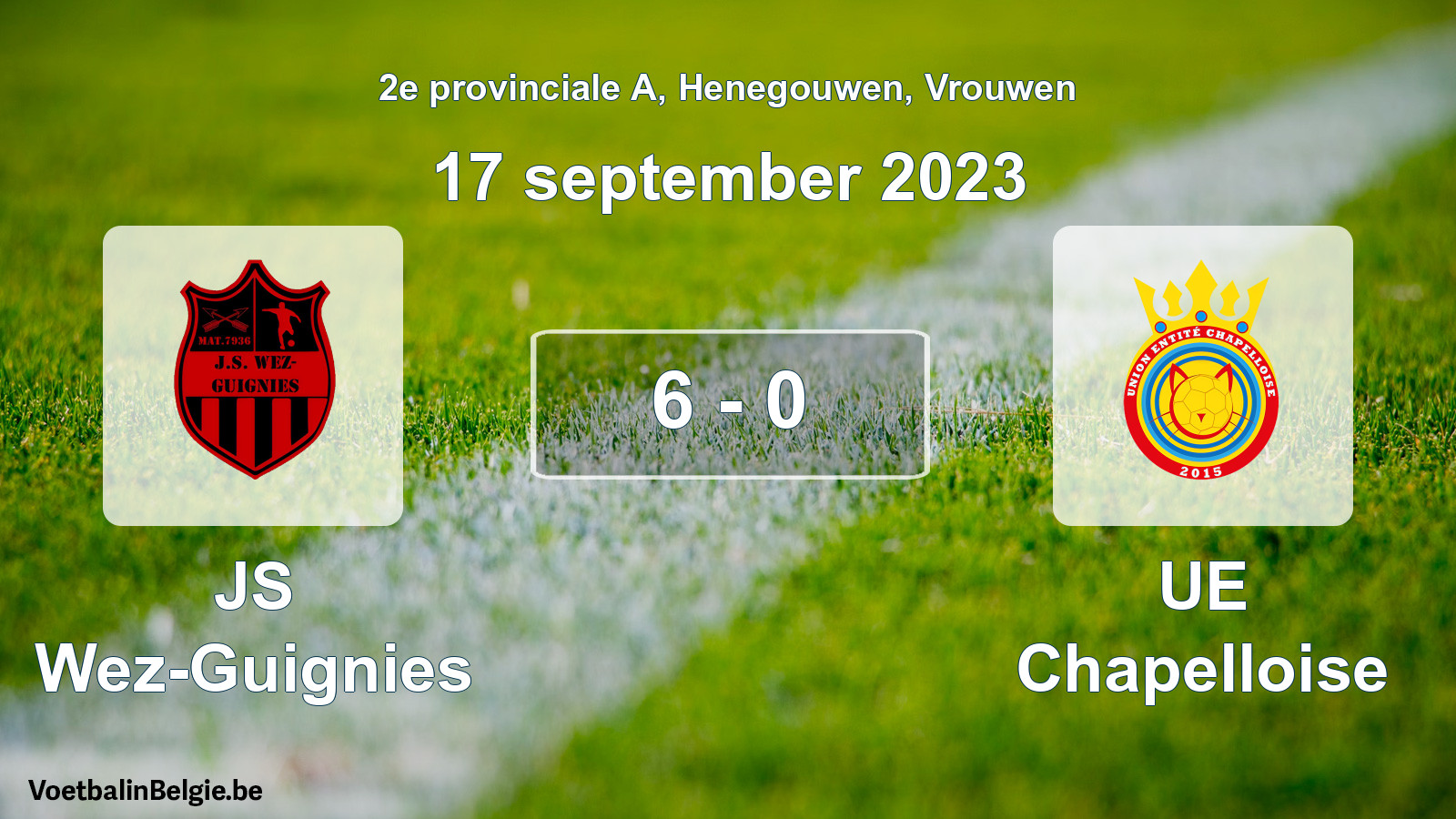 Gespeelde wedstrijd vrouwenvoetbal: JS Wez-Guignies - UE Chapelloise 6 - 0 (17 september 2023)
