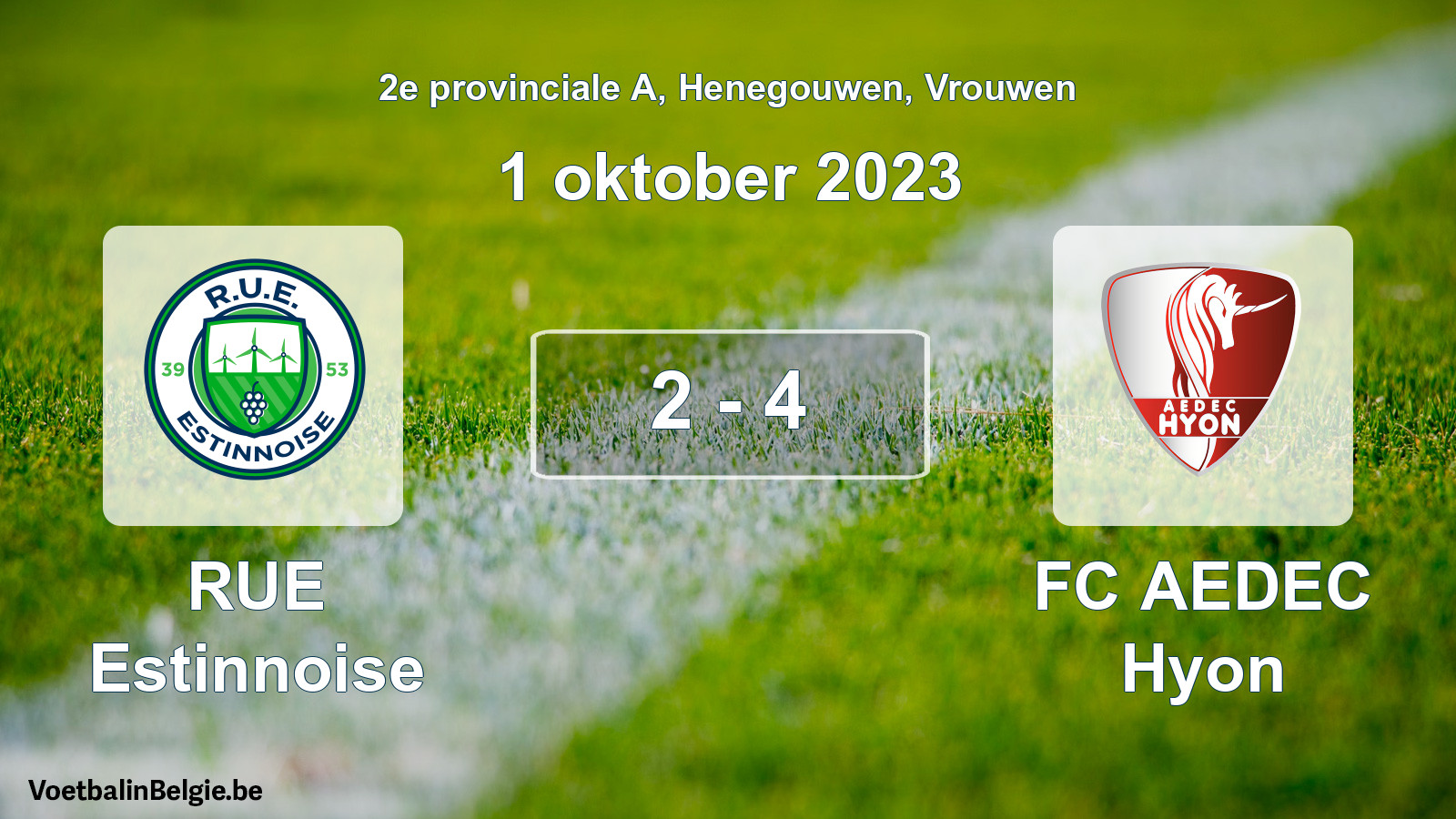 Gespeelde wedstrijd vrouwenvoetbal: RUE Estinnoise - FC AEDEC Hyon 2 - 4 (1 oktober 2023)
