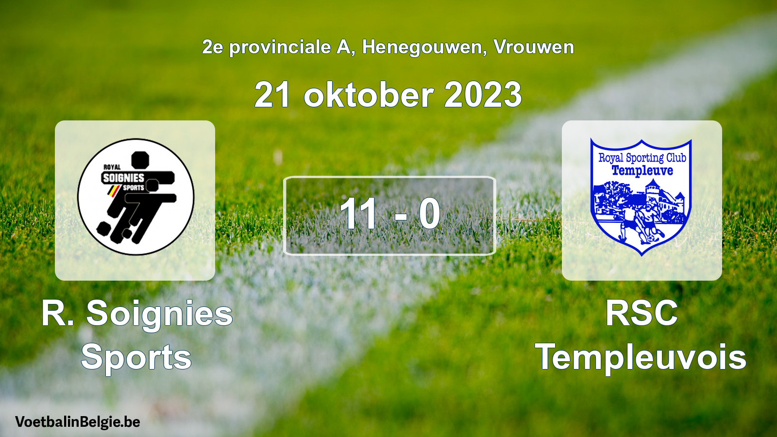 Gespeelde wedstrijd vrouwenvoetbal: R. Soignies Sports - RSC Templeuvois 11 - 0 (21 oktober 2023)