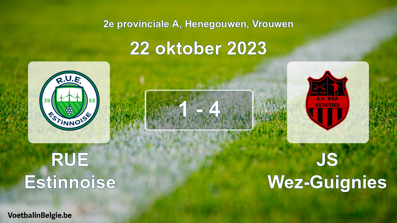 Gespeelde wedstrijd vrouwenvoetbal: RUE Estinnoise - JS Wez-Guignies 1 - 4 (22 oktober 2023)