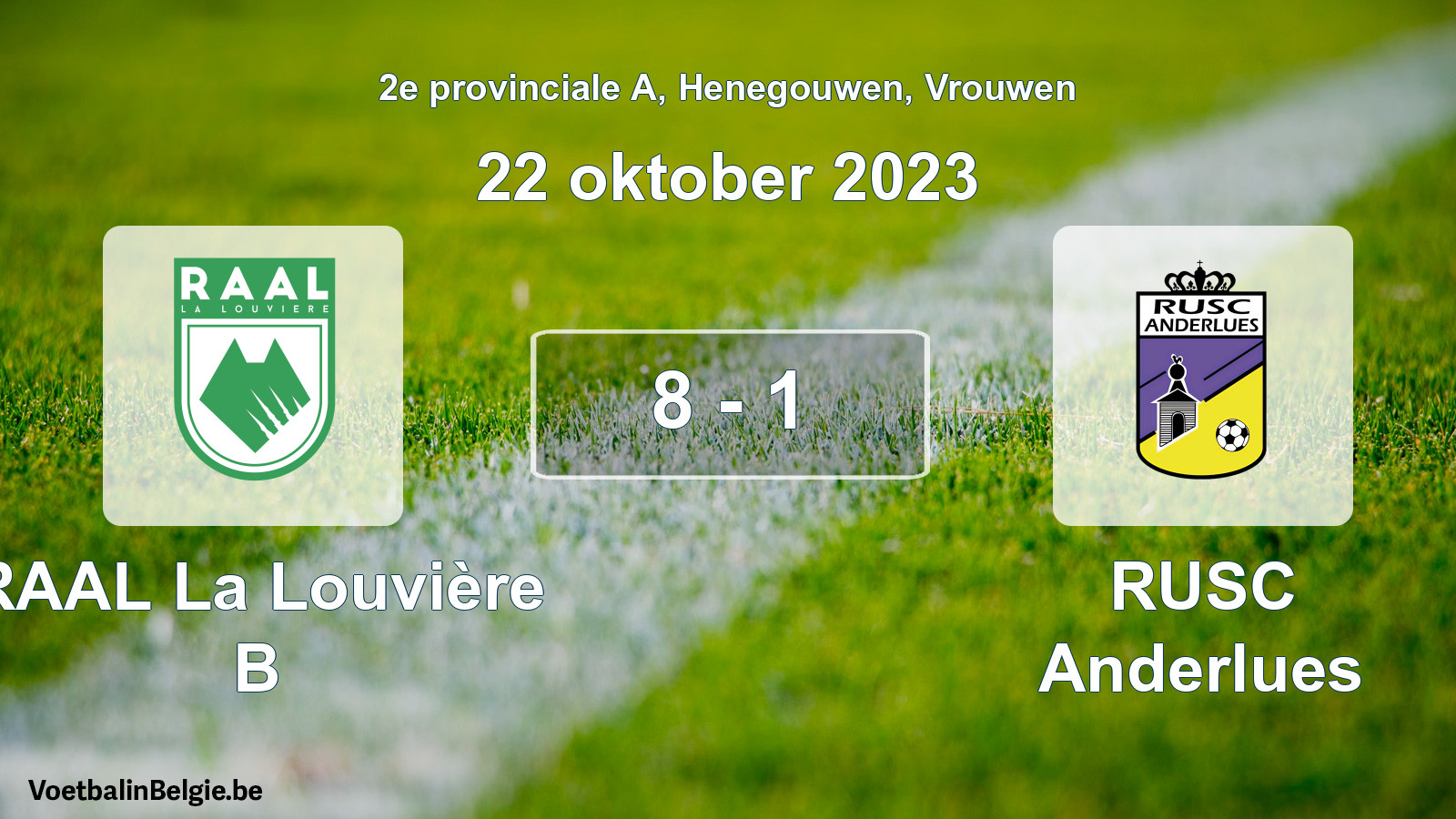Gespeelde wedstrijd vrouwenvoetbal: RAAL La Louvière B - RUSC Anderlues 8 - 1 (22 oktober 2023)