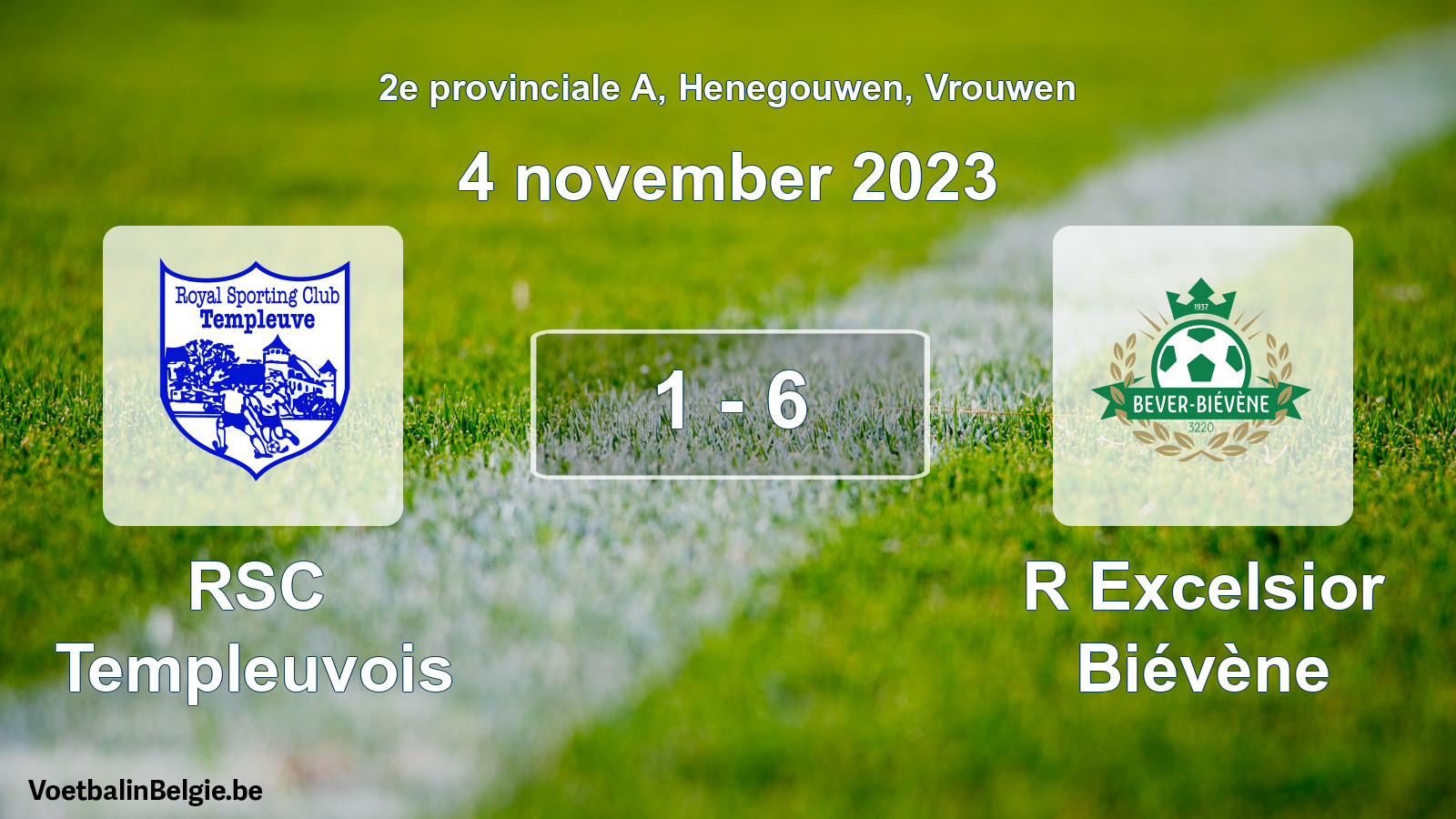 Gespeelde wedstrijd vrouwenvoetbal: RSC Templeuvois - R Excelsior Biévène 1 - 6 (4 november 2023)