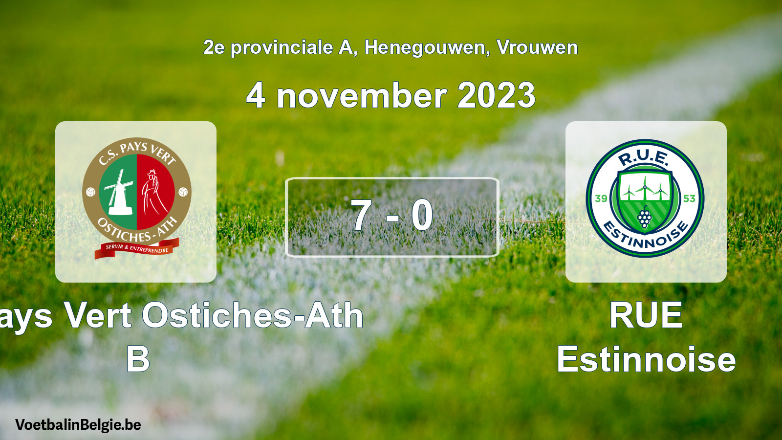 Gespeelde wedstrijd vrouwenvoetbal: CS Pays Vert Ostiches-Ath B - RUE Estinnoise 7 - 0 (4 november 2023)
