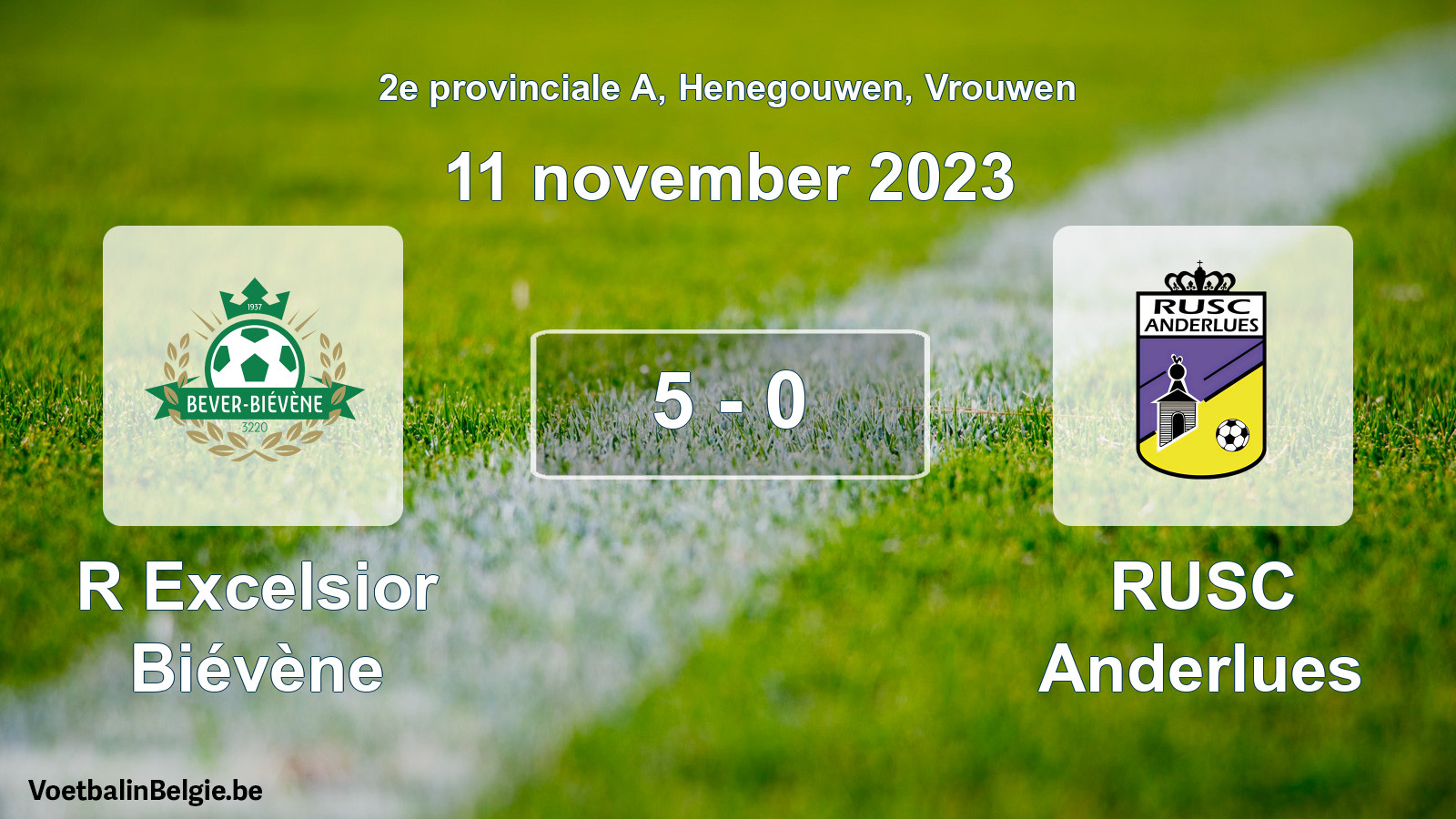 Gespeelde wedstrijd vrouwenvoetbal: R Excelsior Biévène - RUSC Anderlues 5 - 0 (11 november 2023)