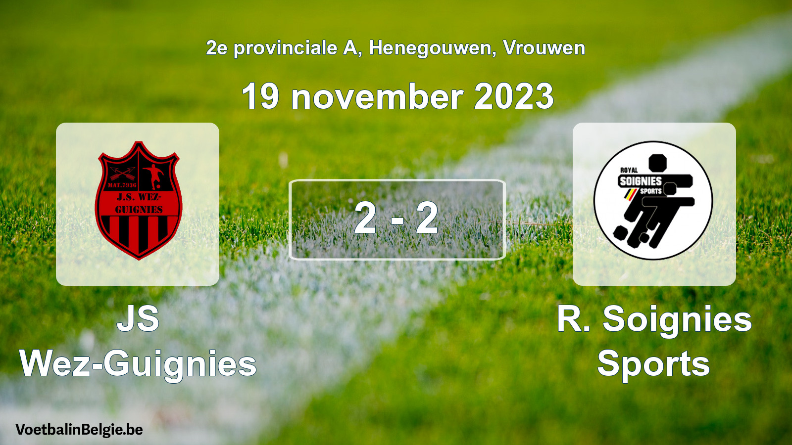 Gespeelde wedstrijd vrouwenvoetbal: JS Wez-Guignies - R. Soignies Sports 2 - 2 (19 november 2023)