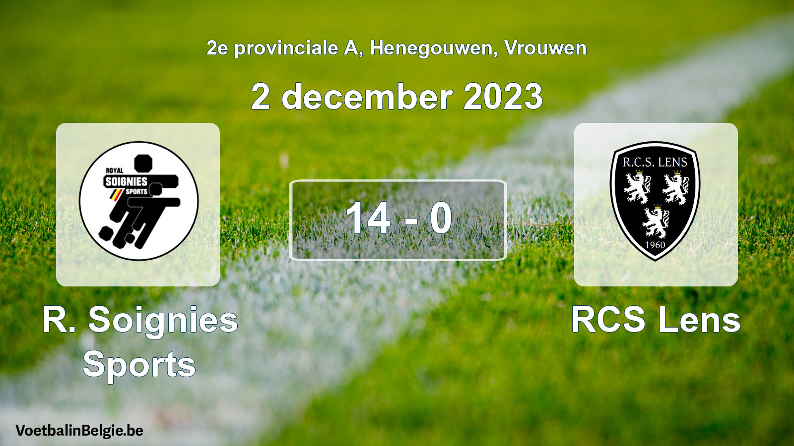 Gespeelde wedstrijd vrouwenvoetbal: R. Soignies Sports - RCS Lens 14 - 0 (2 december 2023)