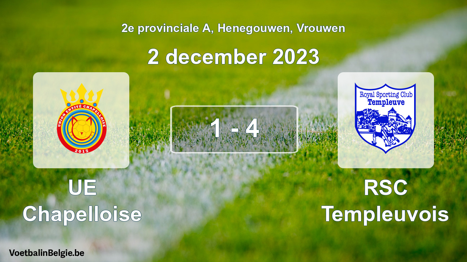 Gespeelde wedstrijd vrouwenvoetbal: UE Chapelloise - RSC Templeuvois 1 - 4 (2 december 2023)