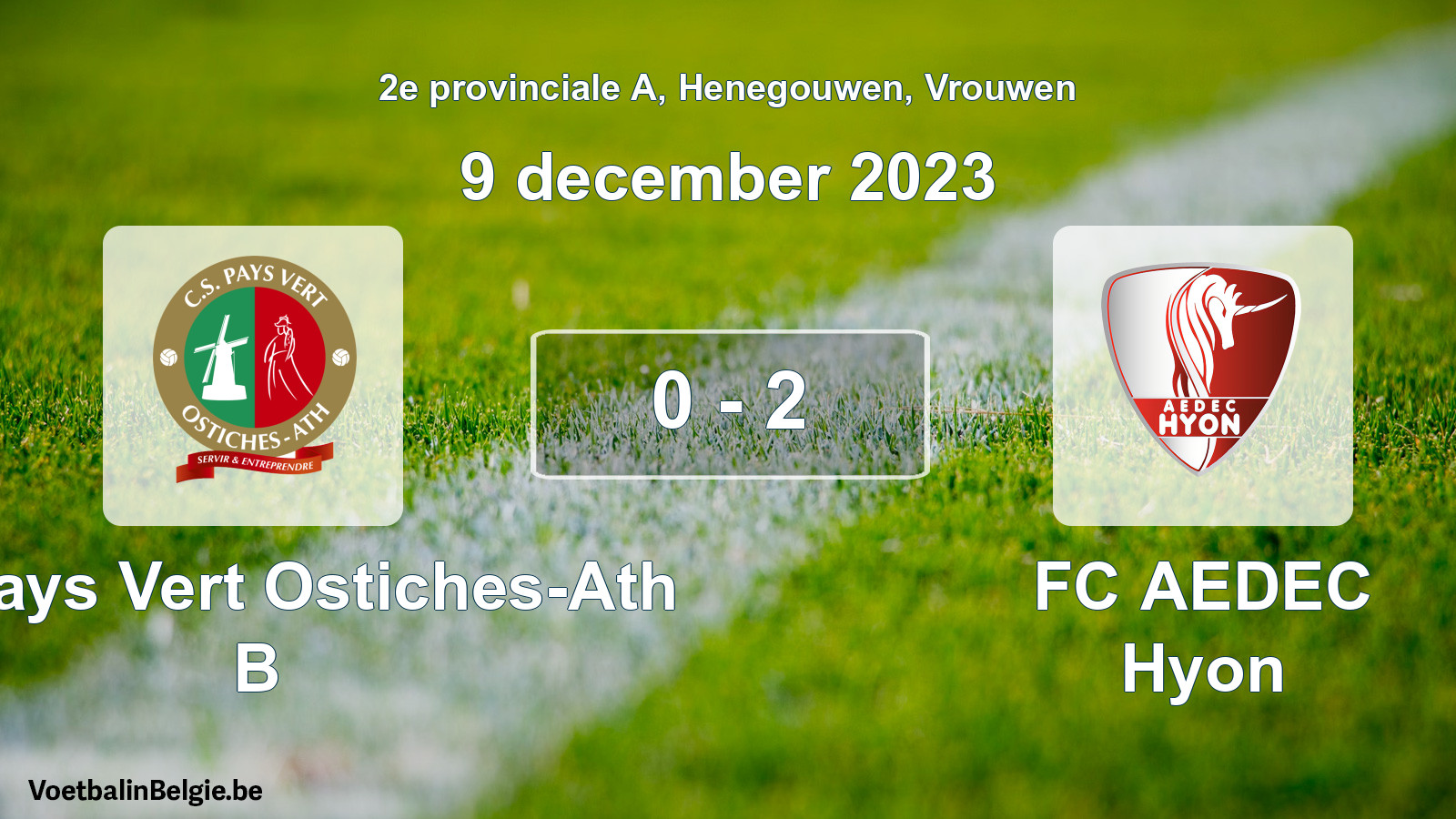 Gespeelde wedstrijd vrouwenvoetbal: CS Pays Vert Ostiches-Ath B - FC AEDEC Hyon 0 - 2 (9 december 2023)
