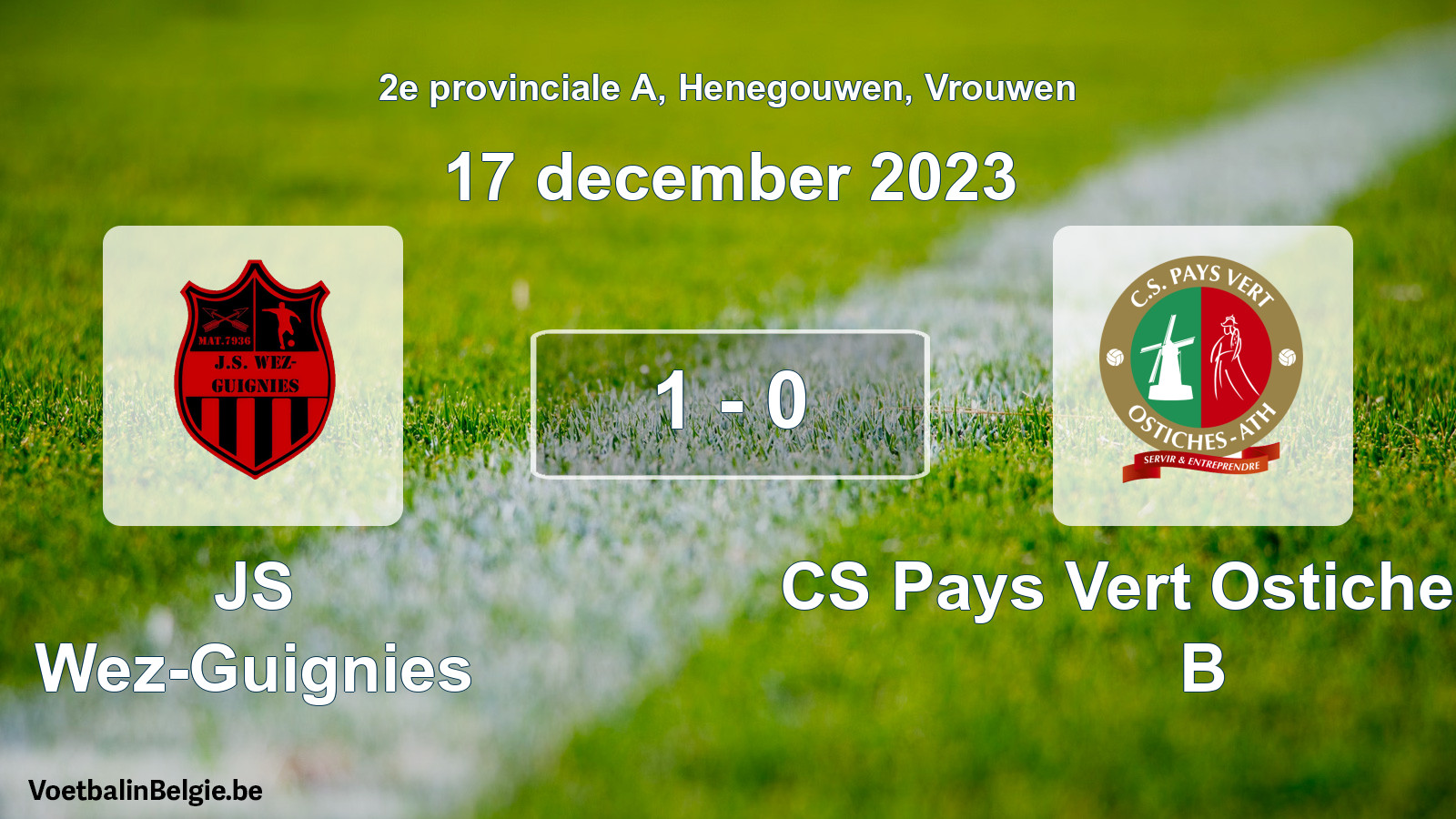 Gespeelde wedstrijd vrouwenvoetbal: JS Wez-Guignies - CS Pays Vert Ostiches-Ath B 1 - 0 (17 december 2023)