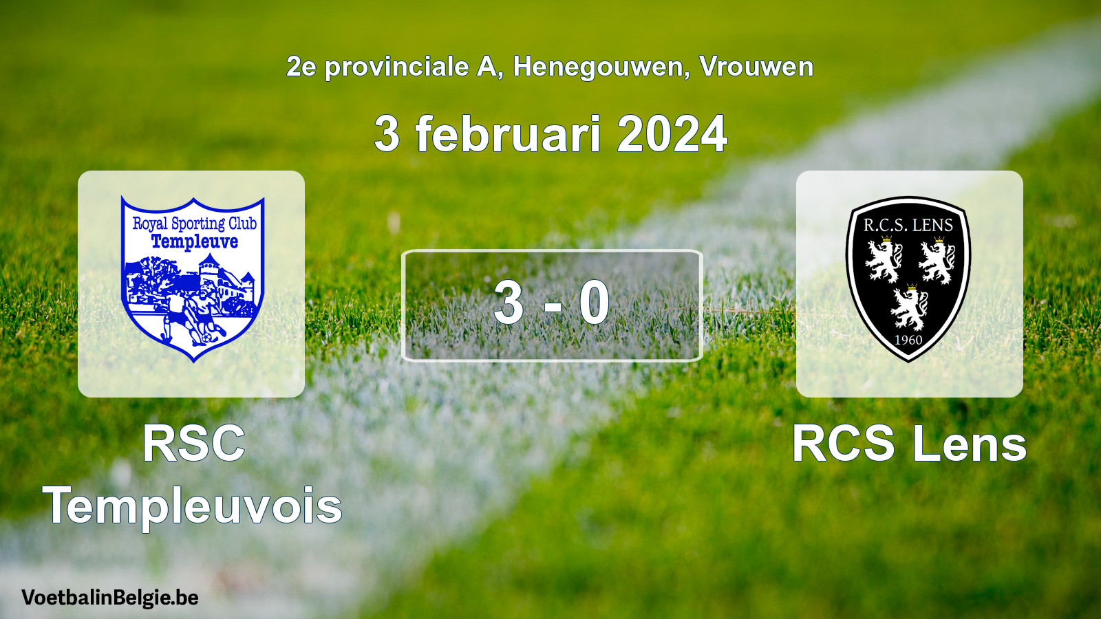 Gespeelde wedstrijd vrouwenvoetbal: RSC Templeuvois - RCS Lens 3 - 0 (3 februari 2024)