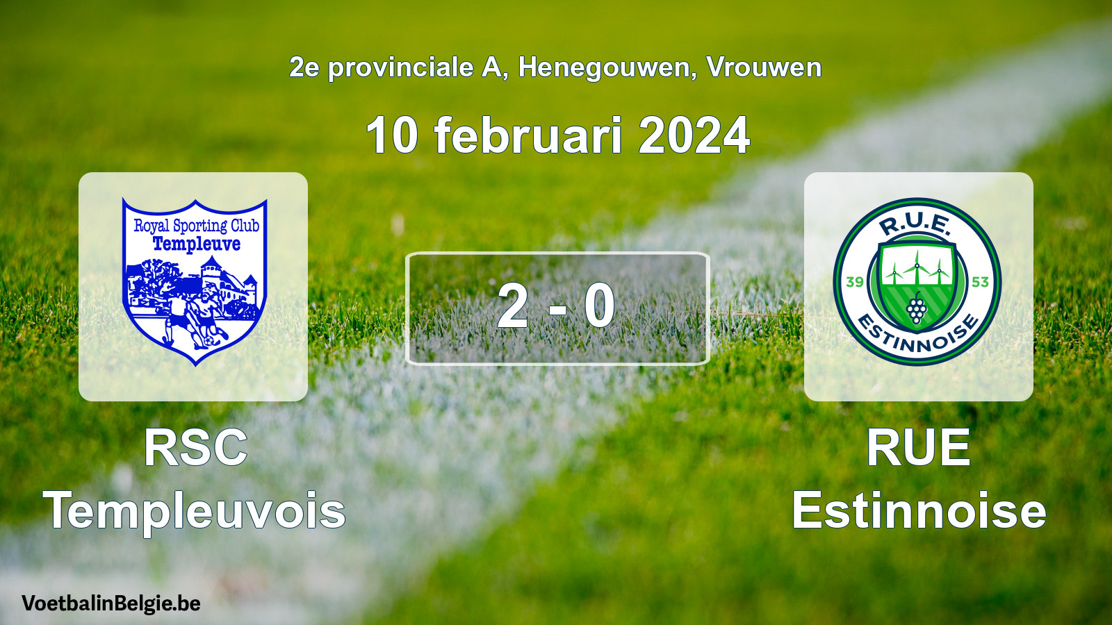 Gespeelde wedstrijd vrouwenvoetbal: RSC Templeuvois - RUE Estinnoise 2 - 0 (10 februari 2024)