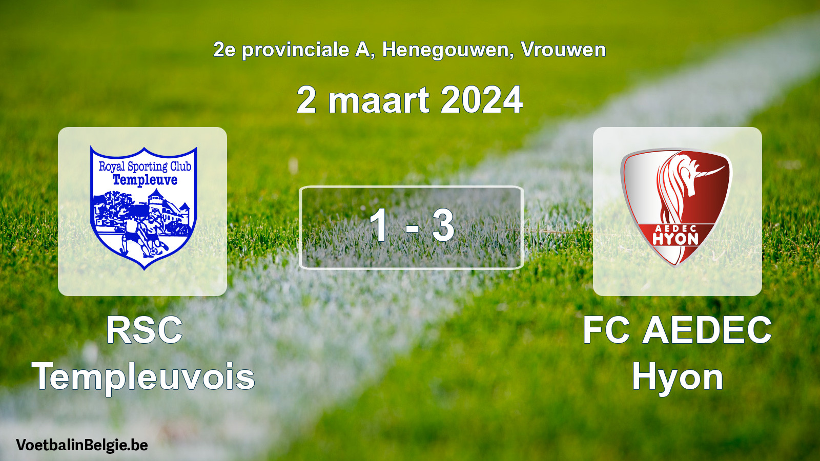 Gespeelde wedstrijd vrouwenvoetbal: RSC Templeuvois - FC AEDEC Hyon 1 - 3 (2 maart 2024)