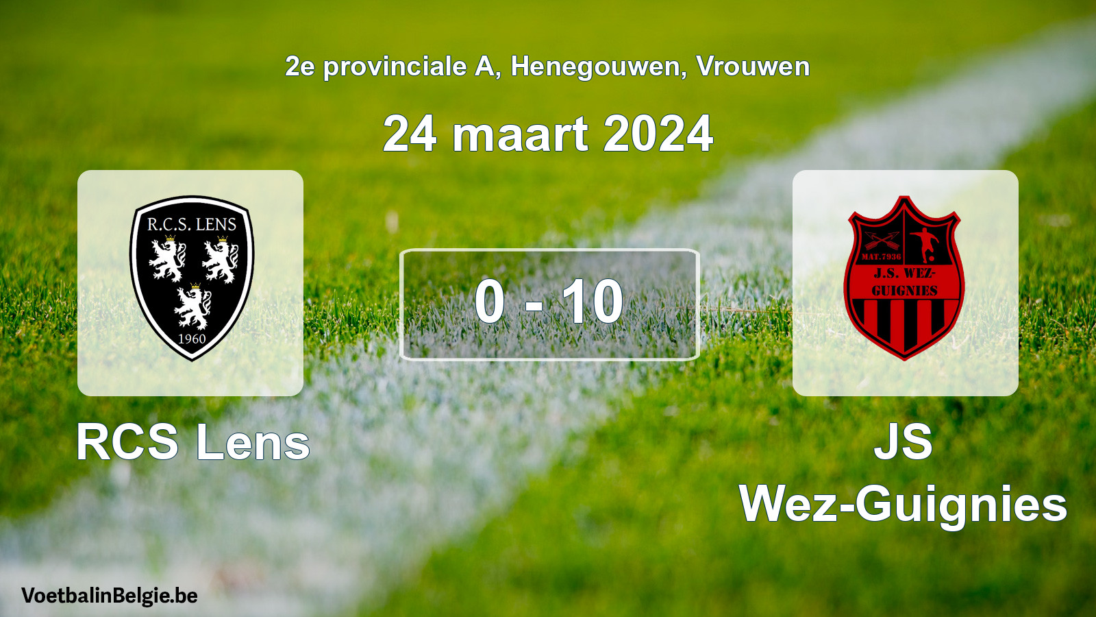 Gespeelde wedstrijd vrouwenvoetbal: RCS Lens - JS Wez-Guignies 0 - 10 (24 maart 2024)