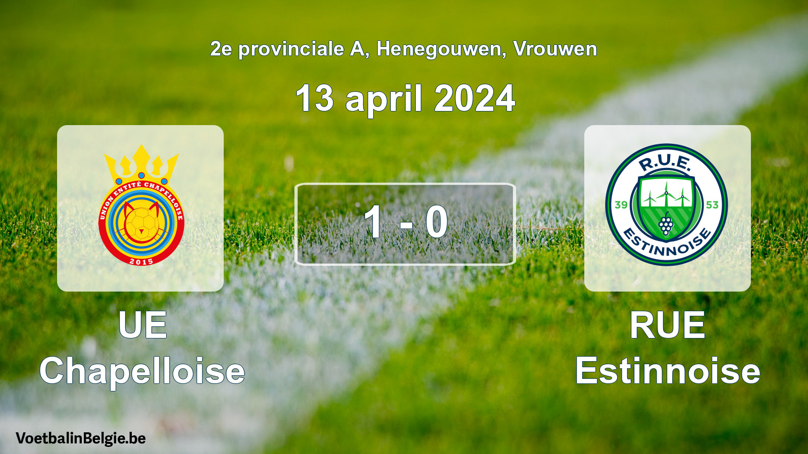 Gespeelde wedstrijd vrouwenvoetbal: UE Chapelloise - RUE Estinnoise 1 - 0 (13 april 2024)