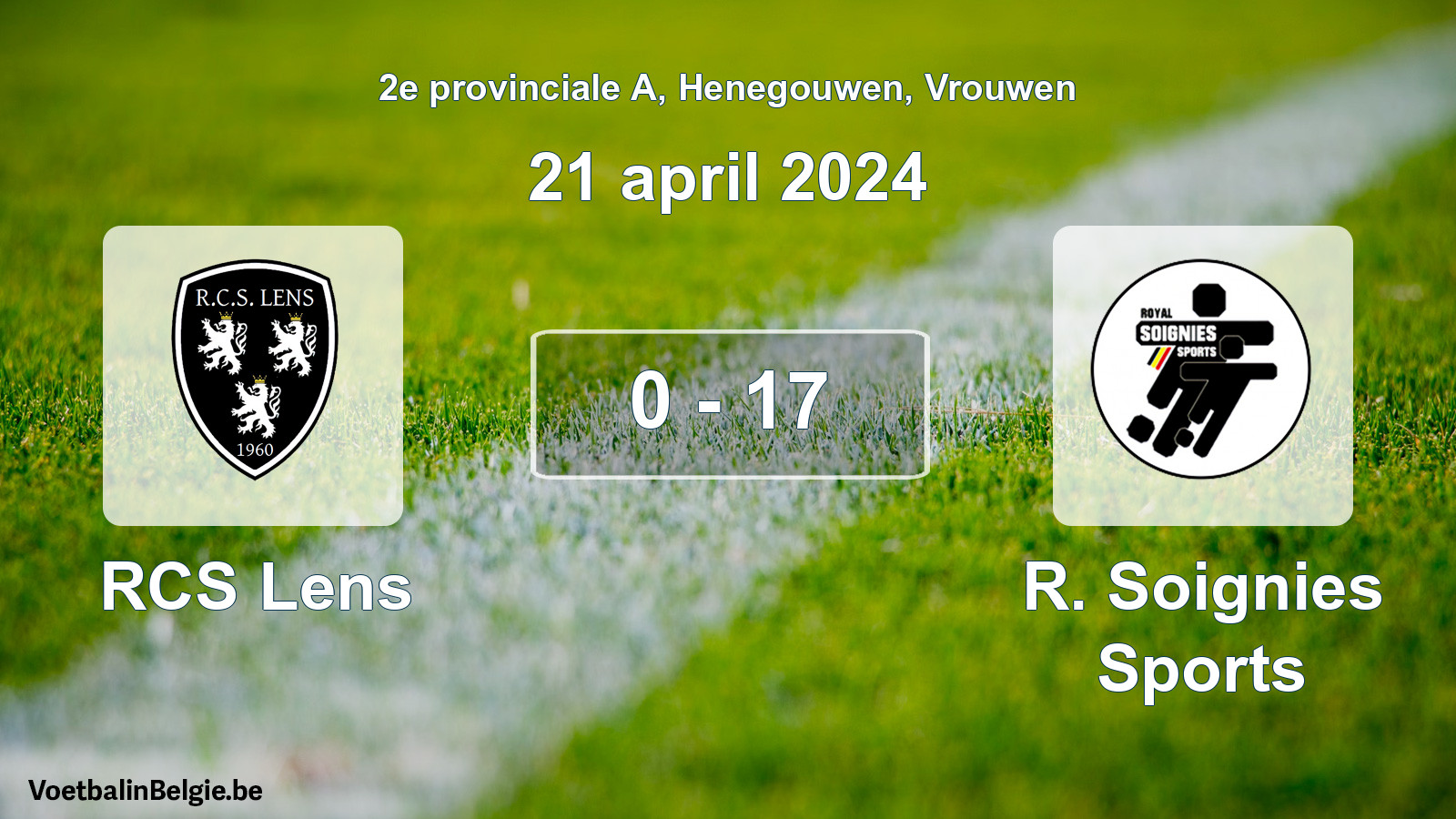 Gespeelde wedstrijd vrouwenvoetbal: RCS Lens - R. Soignies Sports 0 - 17 (21 april 2024)