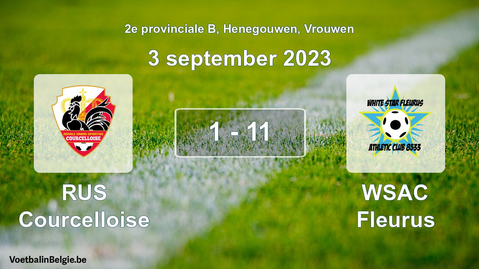 Gespeelde wedstrijd vrouwenvoetbal: RUS Courcelloise - WSAC Fleurus 1 - 11 (3 september 2023)