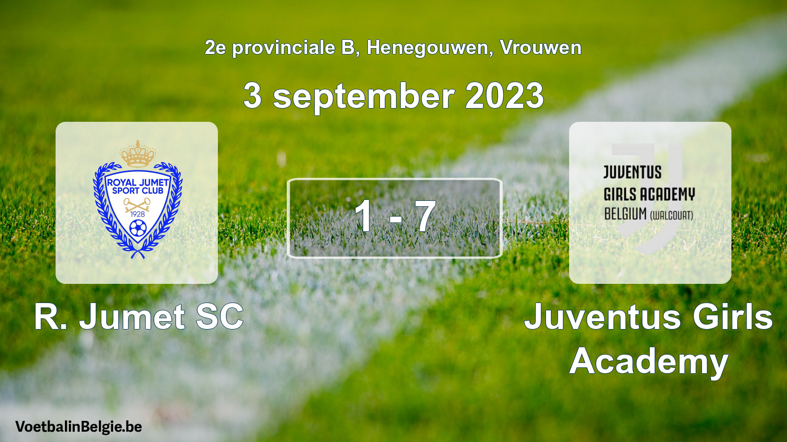 Gespeelde wedstrijd vrouwenvoetbal: R. Jumet SC - Juventus Girls Academy 1 - 7 (3 september 2023)