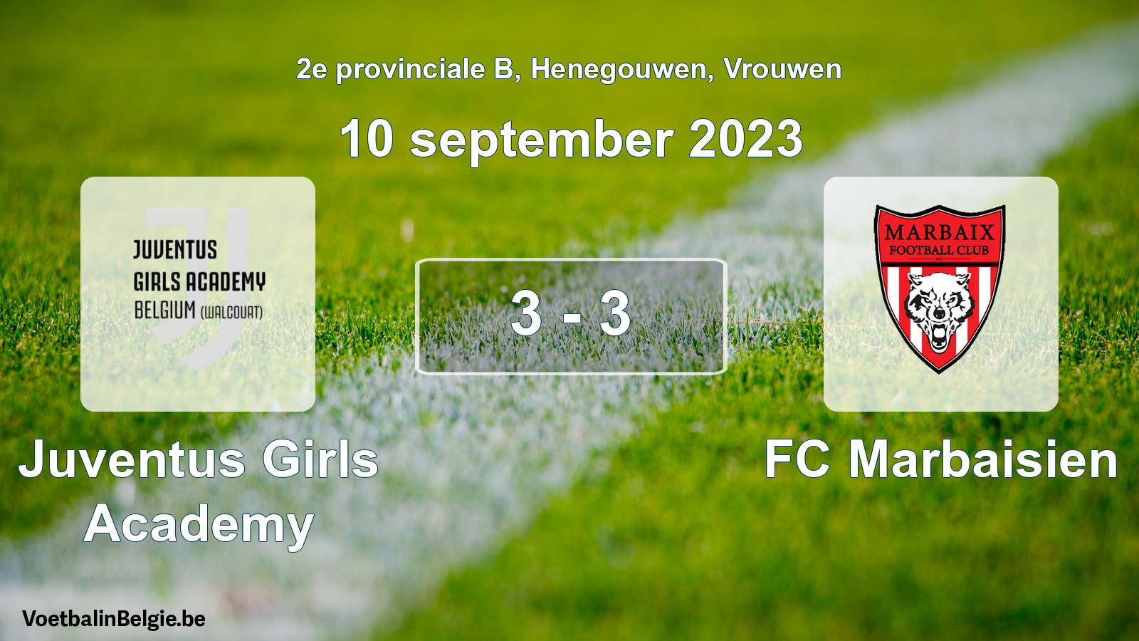 Gespeelde wedstrijd vrouwenvoetbal: Juventus Girls Academy - FC Marbaisien 3 - 3 (10 september 2023)