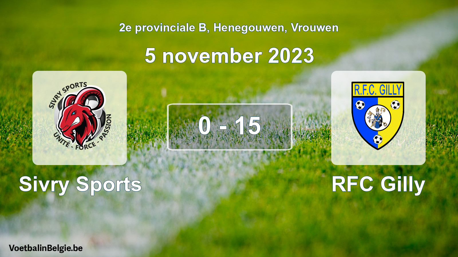 Gespeelde wedstrijd vrouwenvoetbal: Sivry Sports - RFC Gilly 0 - 15 (5 november 2023)