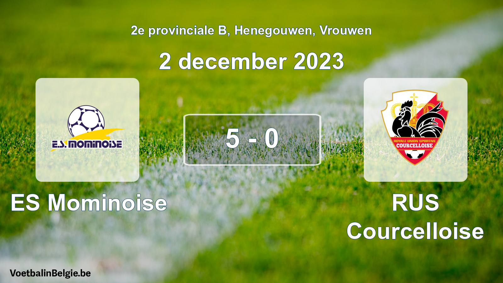 Gespeelde wedstrijd vrouwenvoetbal: ES Mominoise - RUS Courcelloise 5 - 0 (2 december 2023)