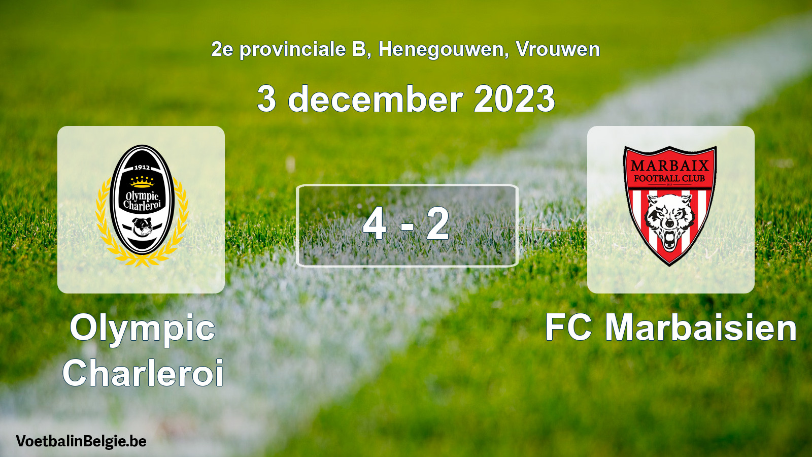 Gespeelde wedstrijd vrouwenvoetbal: Olympic Charleroi - FC Marbaisien 4 - 2 (3 december 2023)