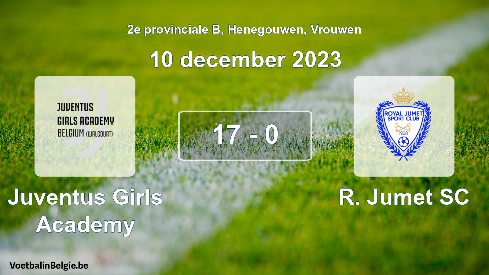 Gespeelde wedstrijd vrouwenvoetbal: Juventus Girls Academy - R. Jumet SC 17 - 0 (10 december 2023)