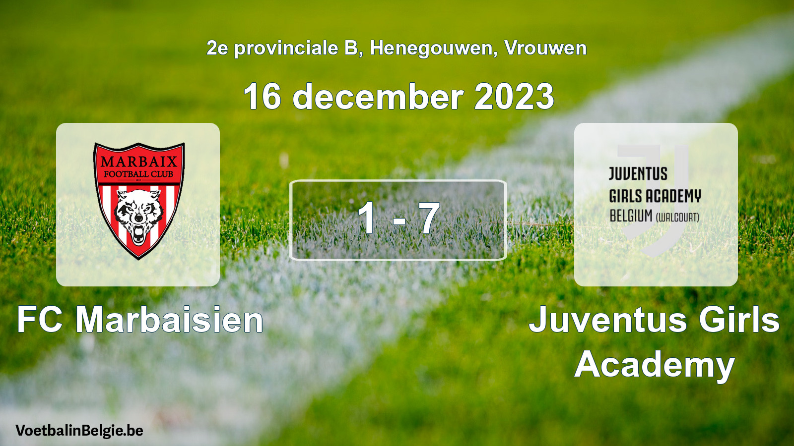 Gespeelde wedstrijd vrouwenvoetbal: FC Marbaisien - Juventus Girls Academy 1 - 7 (16 december 2023)