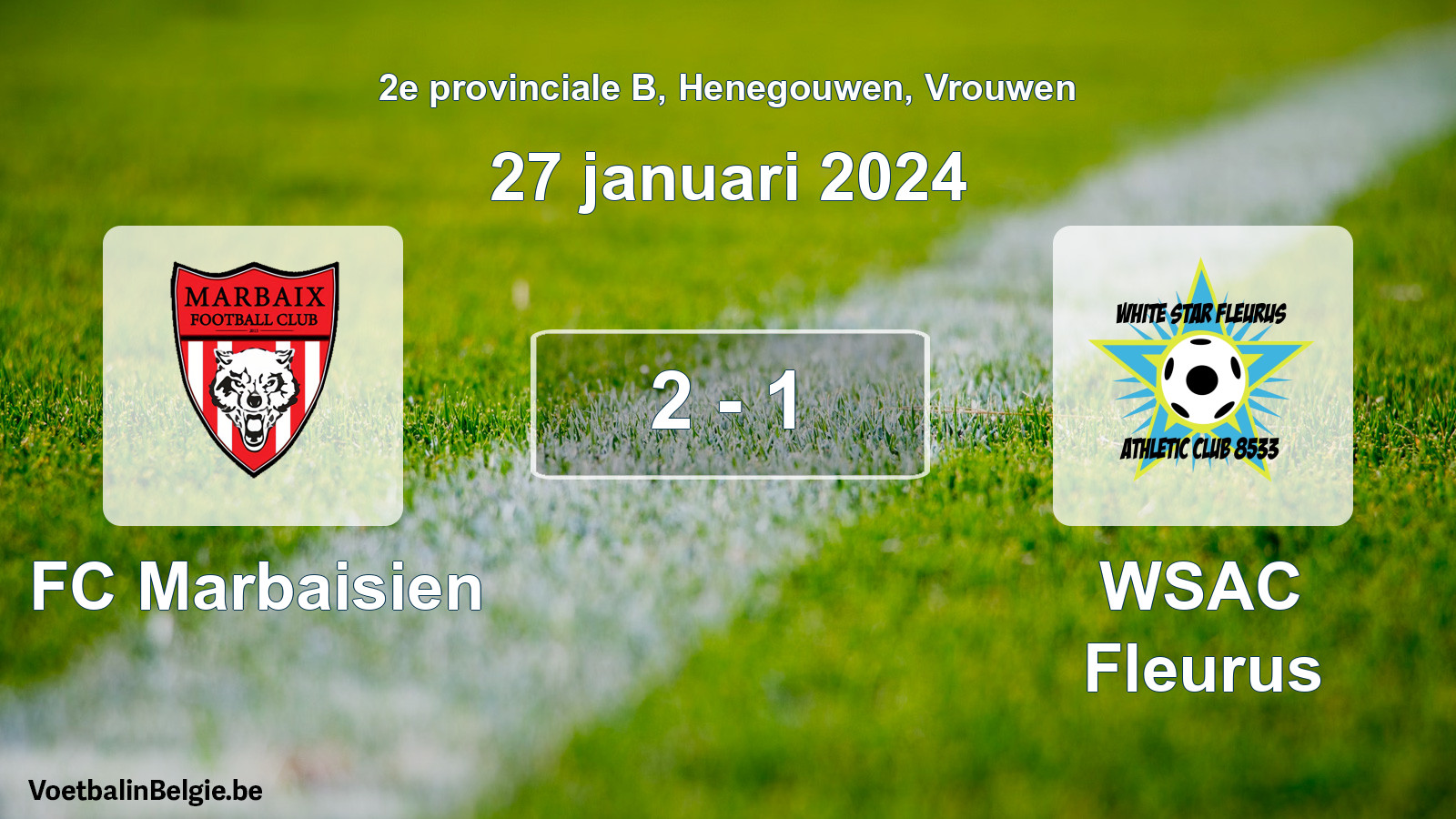 Gespeelde wedstrijd vrouwenvoetbal: FC Marbaisien - WSAC Fleurus 2 - 1 (27 januari 2024)