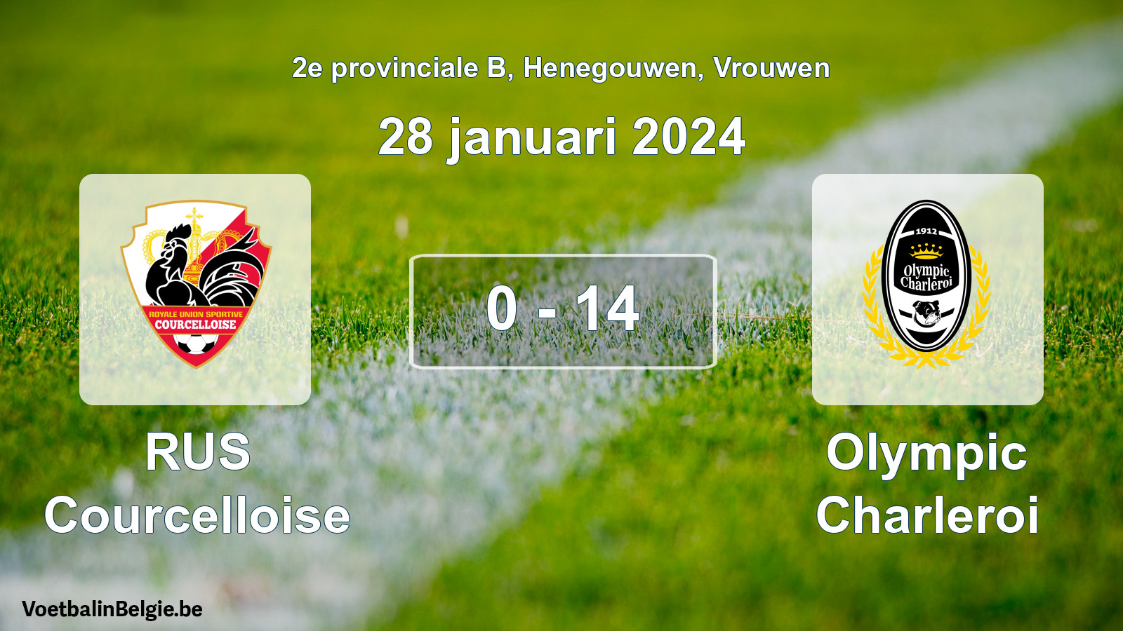 Gespeelde wedstrijd vrouwenvoetbal: RUS Courcelloise - Olympic Charleroi 0 - 14 (28 januari 2024)