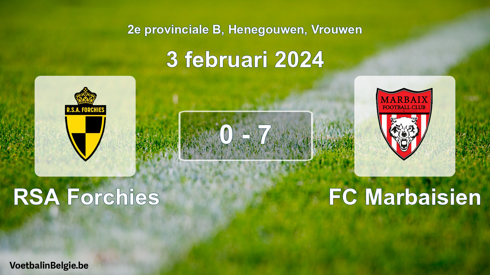 Gespeelde wedstrijd vrouwenvoetbal: RSA Forchies - FC Marbaisien 0 - 7 (3 februari 2024)