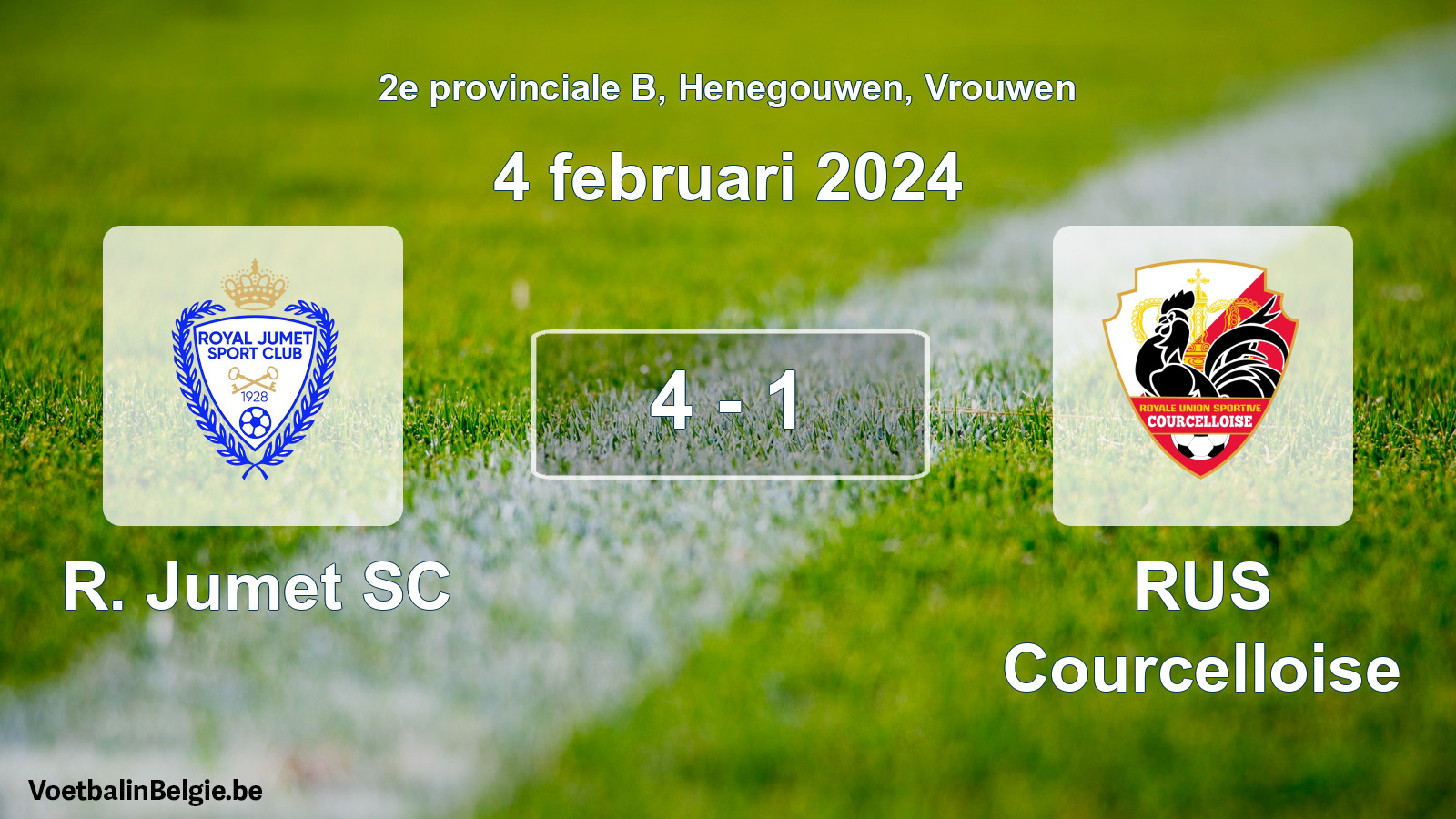 Gespeelde wedstrijd vrouwenvoetbal: R. Jumet SC - RUS Courcelloise 4 - 1 (4 februari 2024)