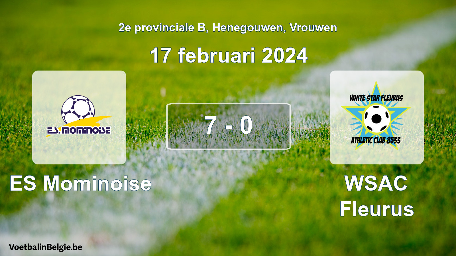Gespeelde wedstrijd vrouwenvoetbal: ES Mominoise - WSAC Fleurus 7 - 0 (17 februari 2024)
