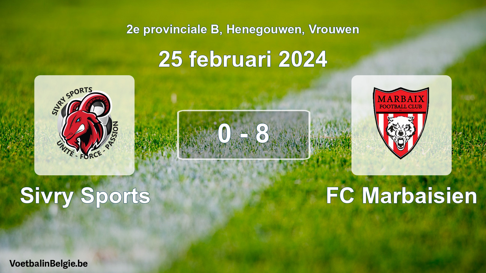 Gespeelde wedstrijd vrouwenvoetbal: Sivry Sports - FC Marbaisien 0 - 8 (25 februari 2024)