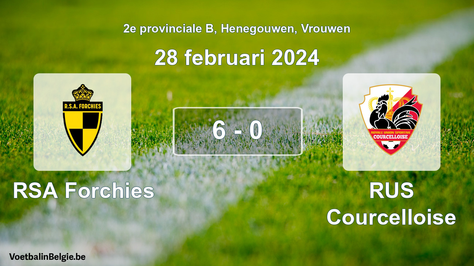 Gespeelde wedstrijd vrouwenvoetbal: RSA Forchies - RUS Courcelloise 6 - 0 (28 februari 2024)
